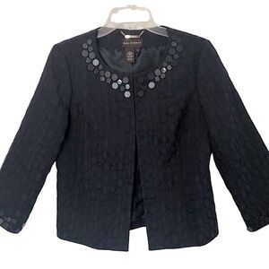 Dana Buchman Size 12 Women's Navy Jacquard  Embellished 3/4 Length Sleeve Blazer